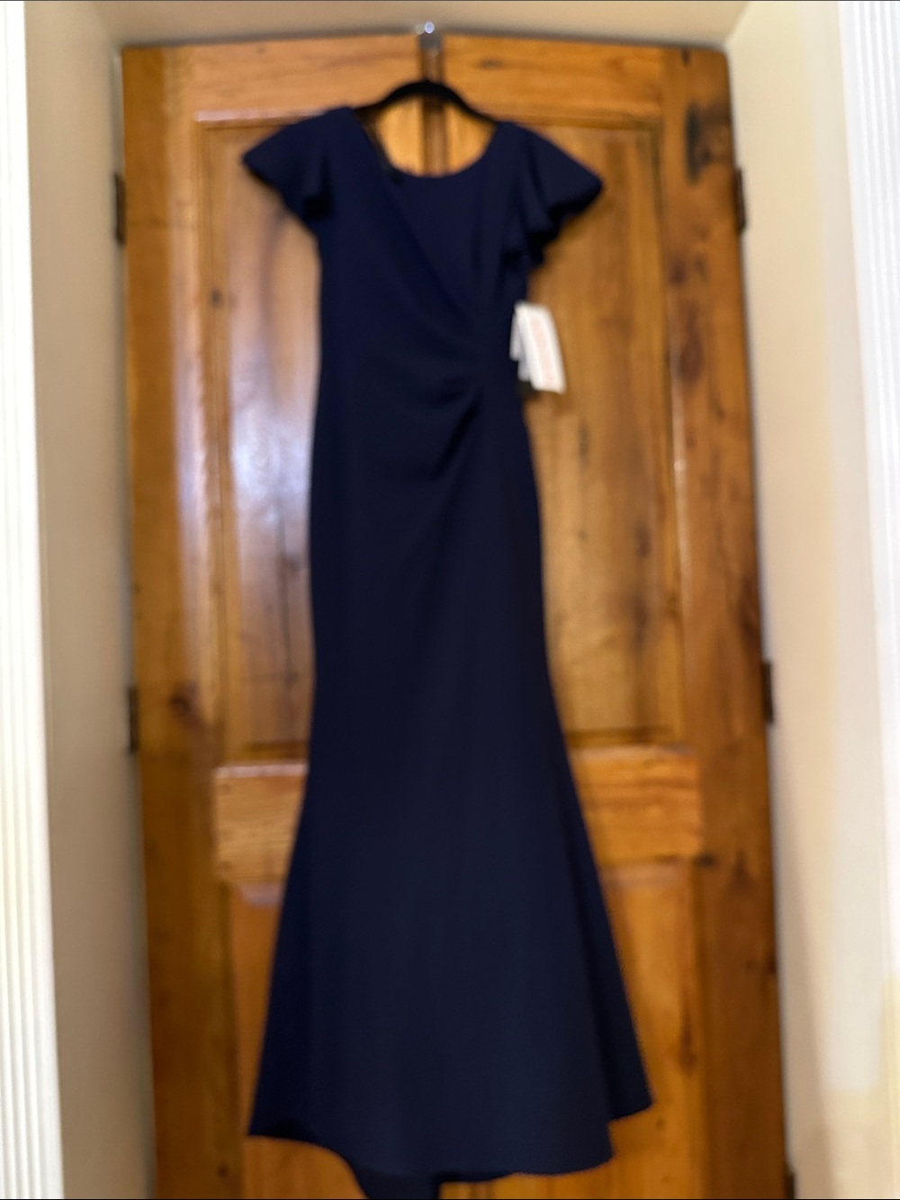 Betsy & Adam Navy Flutter Sleeve Maxi Dress